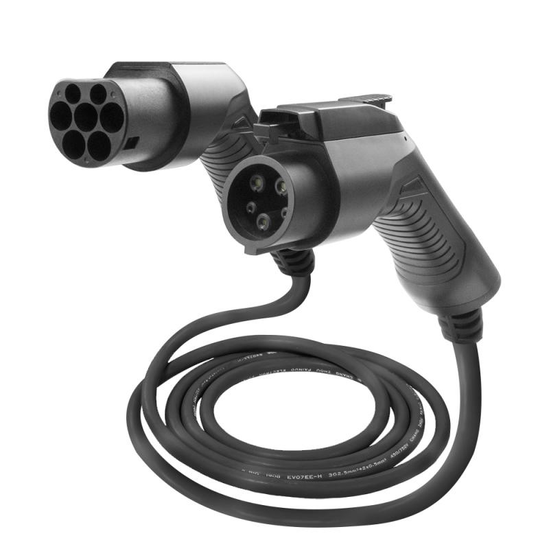 2172 - Câble de charge sur borne Type 2 pour véhicule Type 1 - 32Amp 7,68kw - 10 mètres